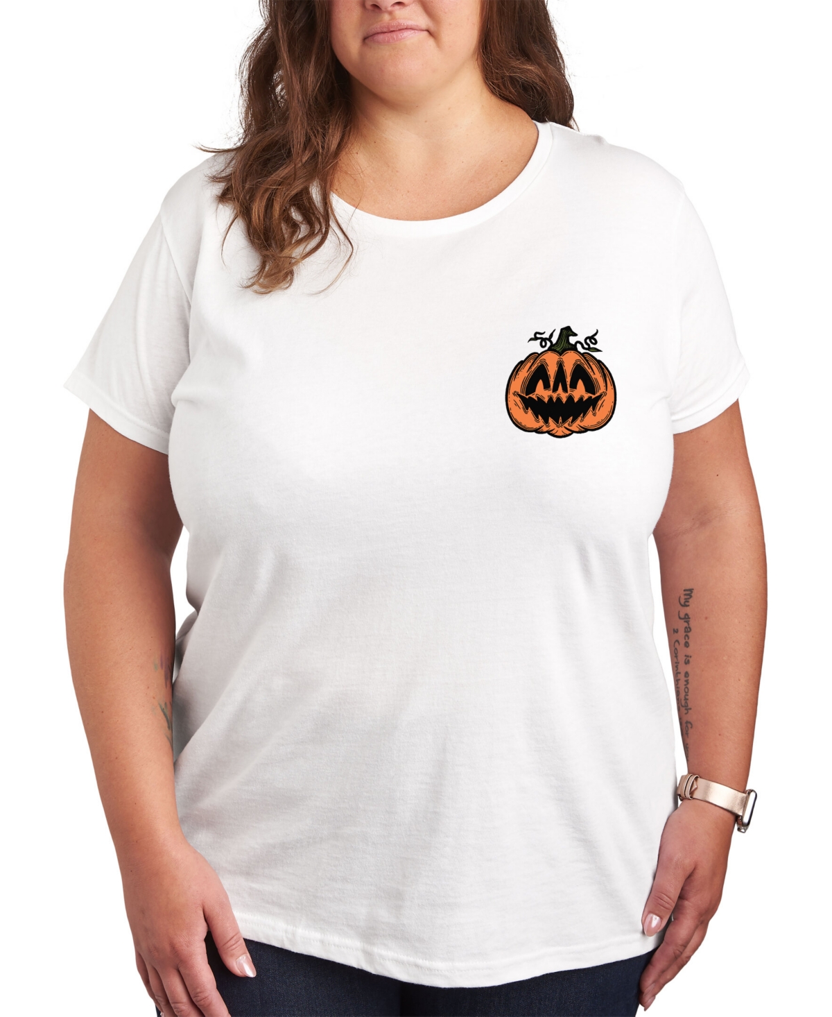 Air Waves Trendy Plus Size Halloween Graphic T-shirt In White