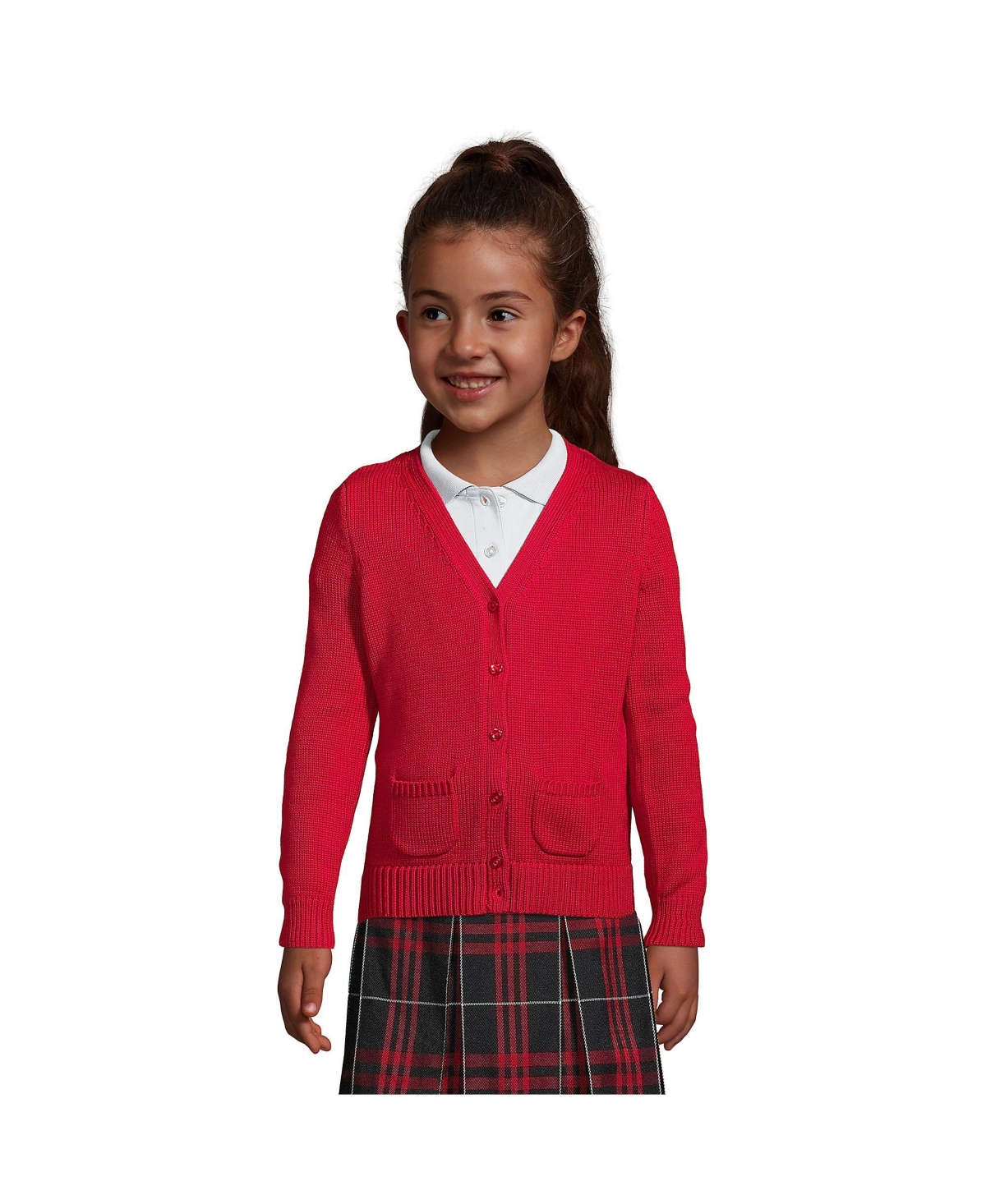 Lands' End Girls School Uniform Cotton Modal Button Front Cardigan Sweater