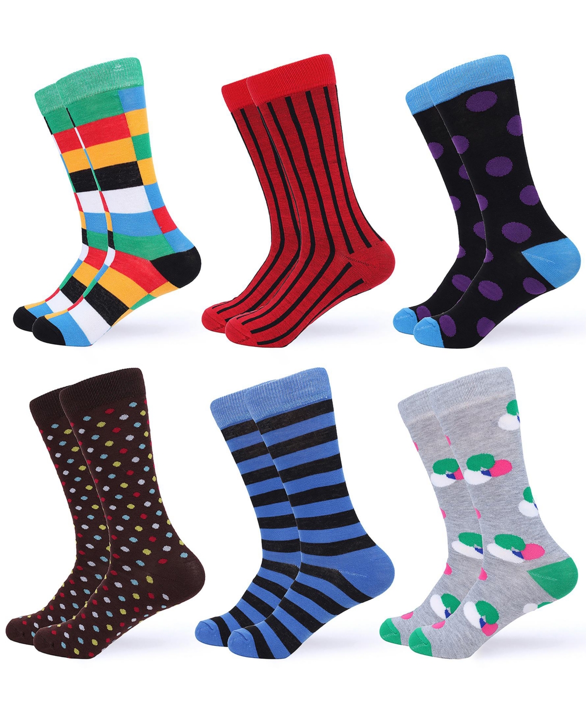 Men's Fun Colorful Dress Socks 6 Pack - Funky colors