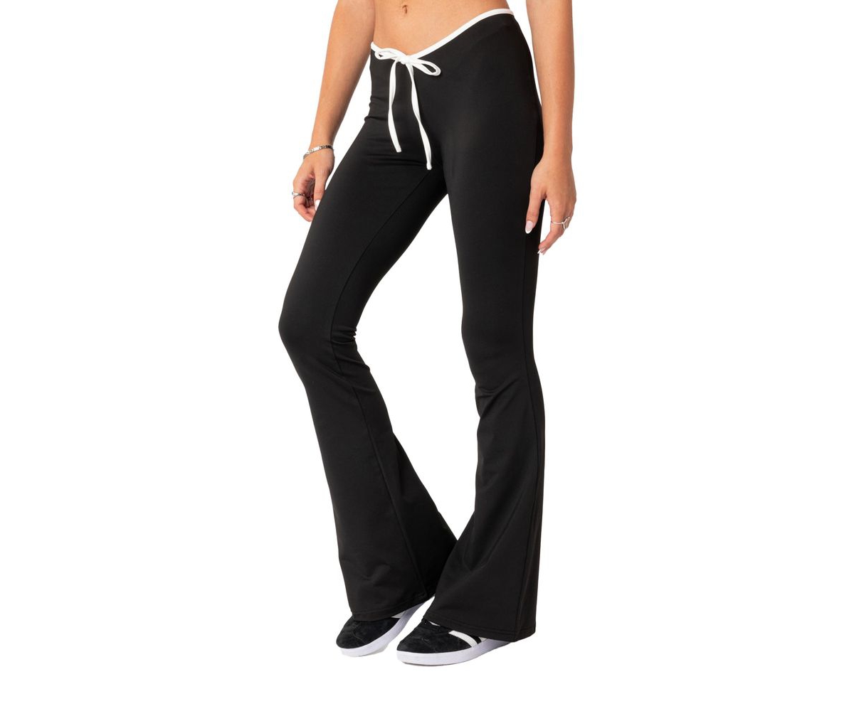 Edikted Women's Leighton contrast tie flared pants - Black-and-white