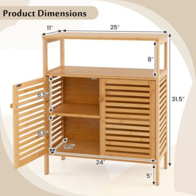 Bamboo Floor Cabinet Bathroom Storage Cabinet Storage Organizer w/ Shutter Doors