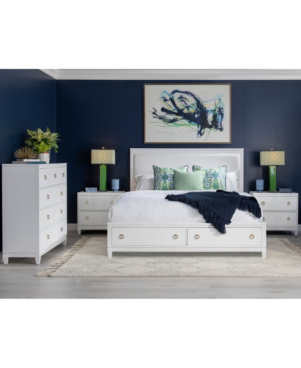 Shop Macy's Summerland 3pc Set (king Upholstered Storage Bed, Chest, Nightstand) In Blue