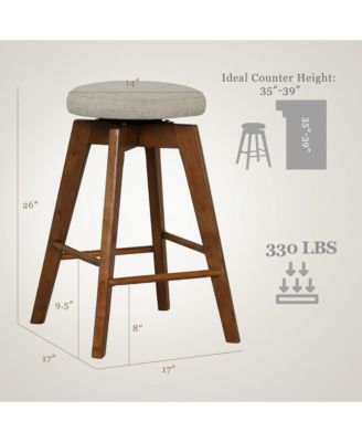Set of 2 Swivel Bar Stools Upholstered Counter Height Chairs with Rubber Wood Legs