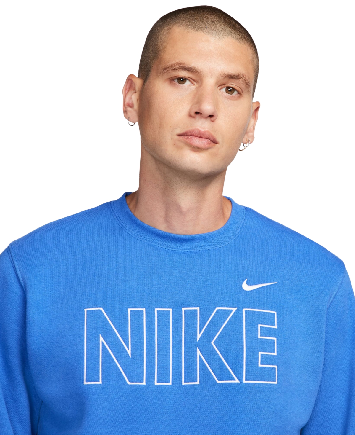 Nike Men's Sportswear Club Fleece Embroidered Logo Sweatshirt -white