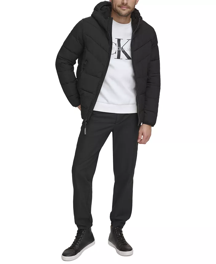 Men's Chevron Stretch Jacket With Sherpa Lined Hood - thumbnail 4