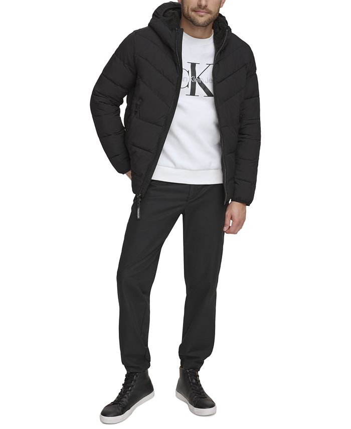 Calvin Klein Men's Chevron Stretch Jacket With Sherpa Lined Hood - Macy's