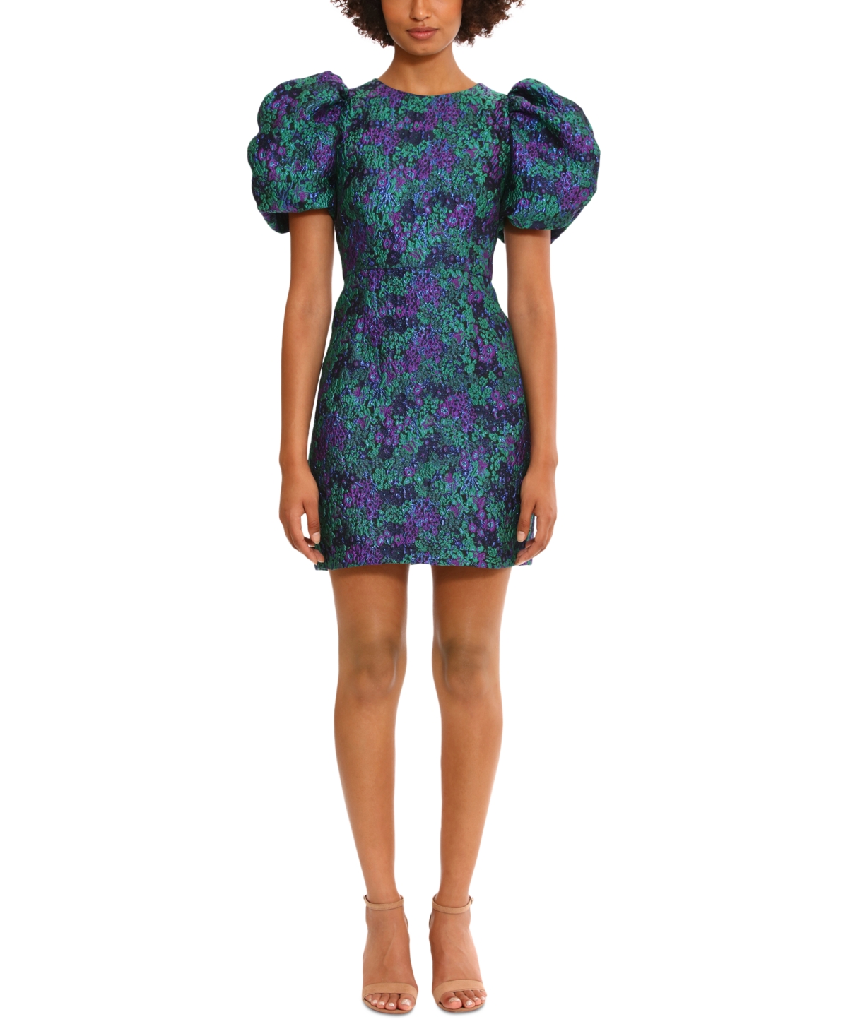 Women's Jacquard Puff-Sleeve Mini Dress - Blue/purple
