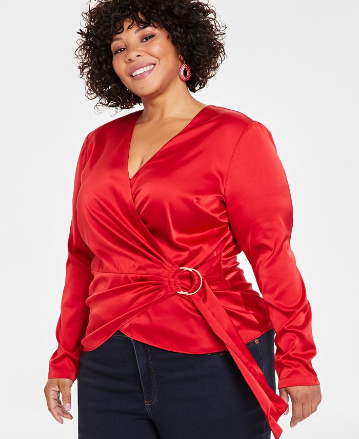 I.N.C. International Concepts INC Plus Size Satin Wrap Top, Created for ...