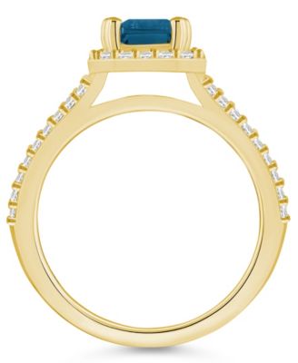 London Blue Topaz (2 ct. t.w.) and Diamond (1/2 ct. t.w.) Halo Ring in 14K Yellow Gold