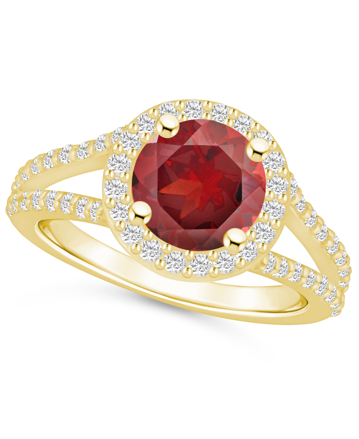 Macy's Garnet (2-1/2 ct. t.w.) and Diamond (1/2 ct. t.w.) Halo Ring in 14K Yellow Gold - Garnet