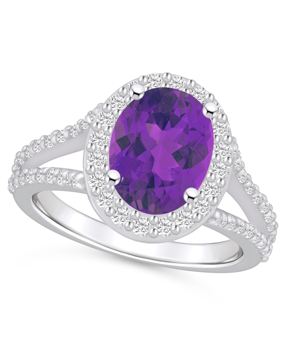 Amethyst (2-1/2 ct. t.w.) and Diamond (3/4 ct. t.w.) Halo Ring in 14K White Gold - Amethyst