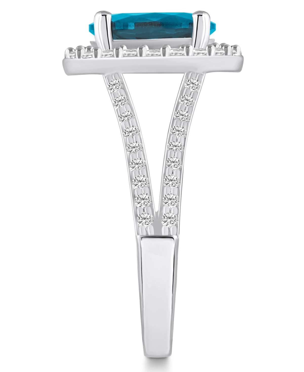 Macy's(3-5/8 ct. t.w.) and Diamond (3/4 ct. t.w.) Halo Ring in 14K White Gold - Blue Topaz