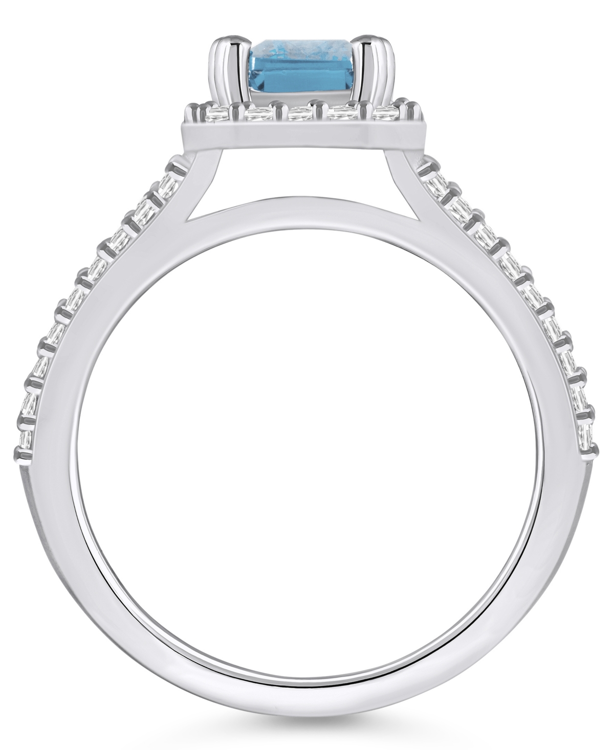 Macy's(1-3/8 ct. t.w.) and Diamond (1/2 ct. t.w.) Halo Ring in 14K White Gold - Aquamarine