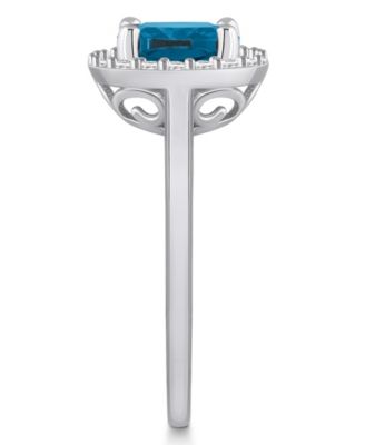 London Blue Topaz (2-3/4 ct. t.w.) and Diamond (1/4 ct. t.w.) Halo Ring in 14K White Gold