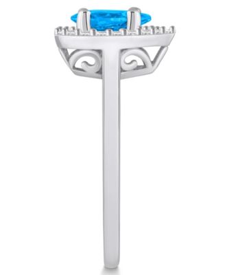 Blue Topaz (1 ct. t.w.) and Diamond (1/5 ct. t.w.) Halo Ring in 14K White Gold