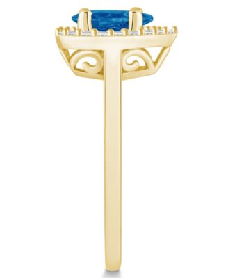 London Blue Topaz (1 ct. t.w.) and Diamond (1/5 ct. t.w.) Halo Ring in 14K Yellow Gold