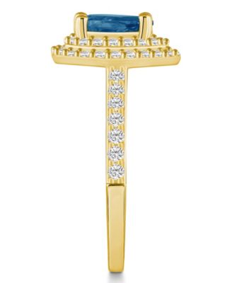 London Blue Topaz and Diamond Accent Halo Ring in 14K Yellow Gold