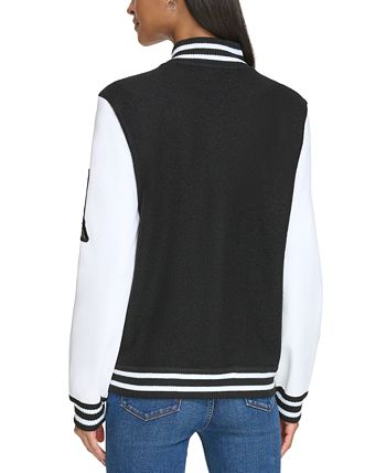 Tommy Hilfiger Men's Mix Media Monogram Leather Varsity Jacket - Macy's