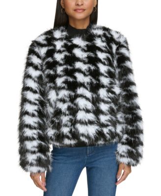 KARL LAGERFELD PARIS - Women's Houndstooth Faux-Fur Jacket