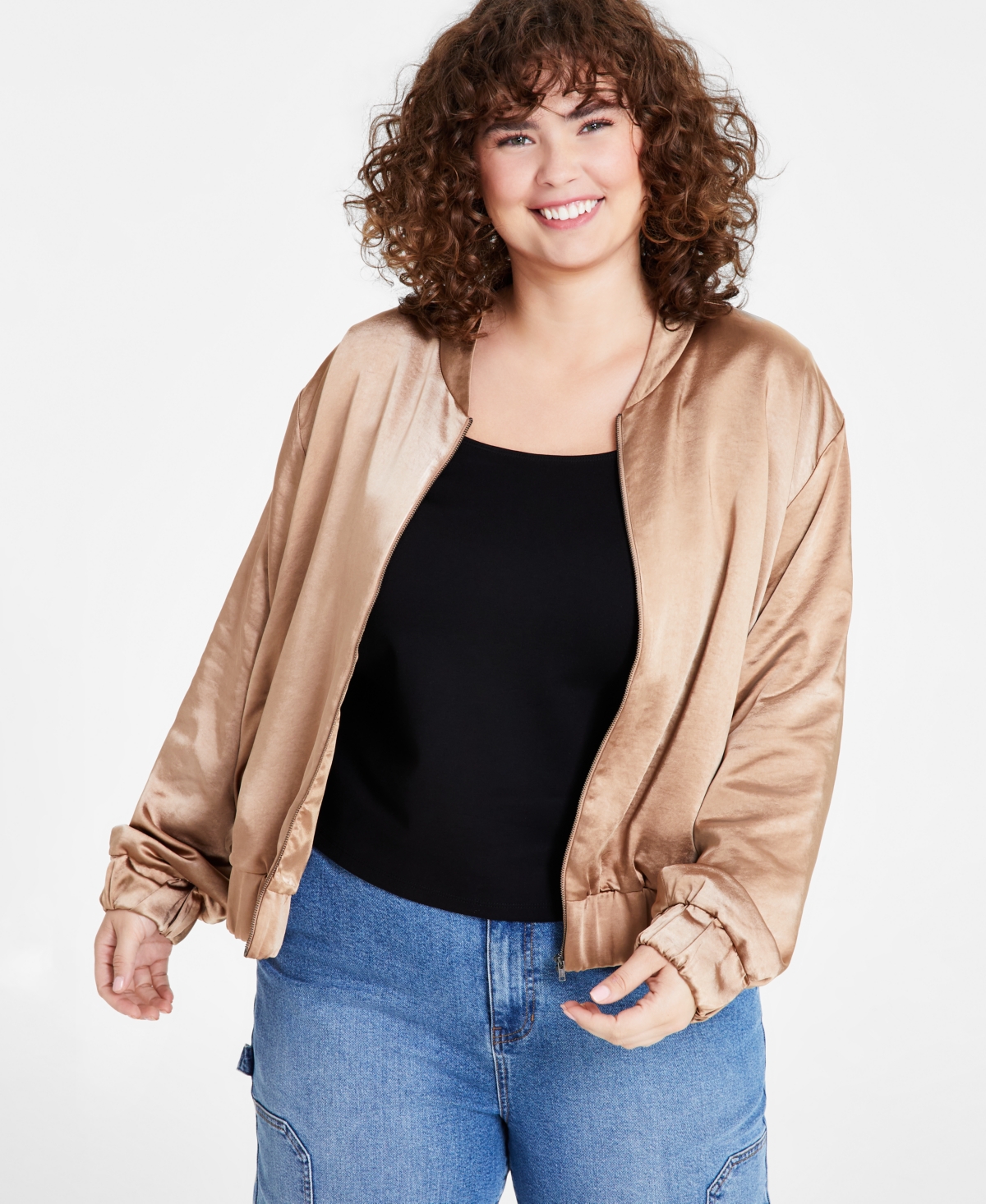 And Now This Trendy Plus Size Zip-front Bomber Jacket, Created For Macy's In Almond