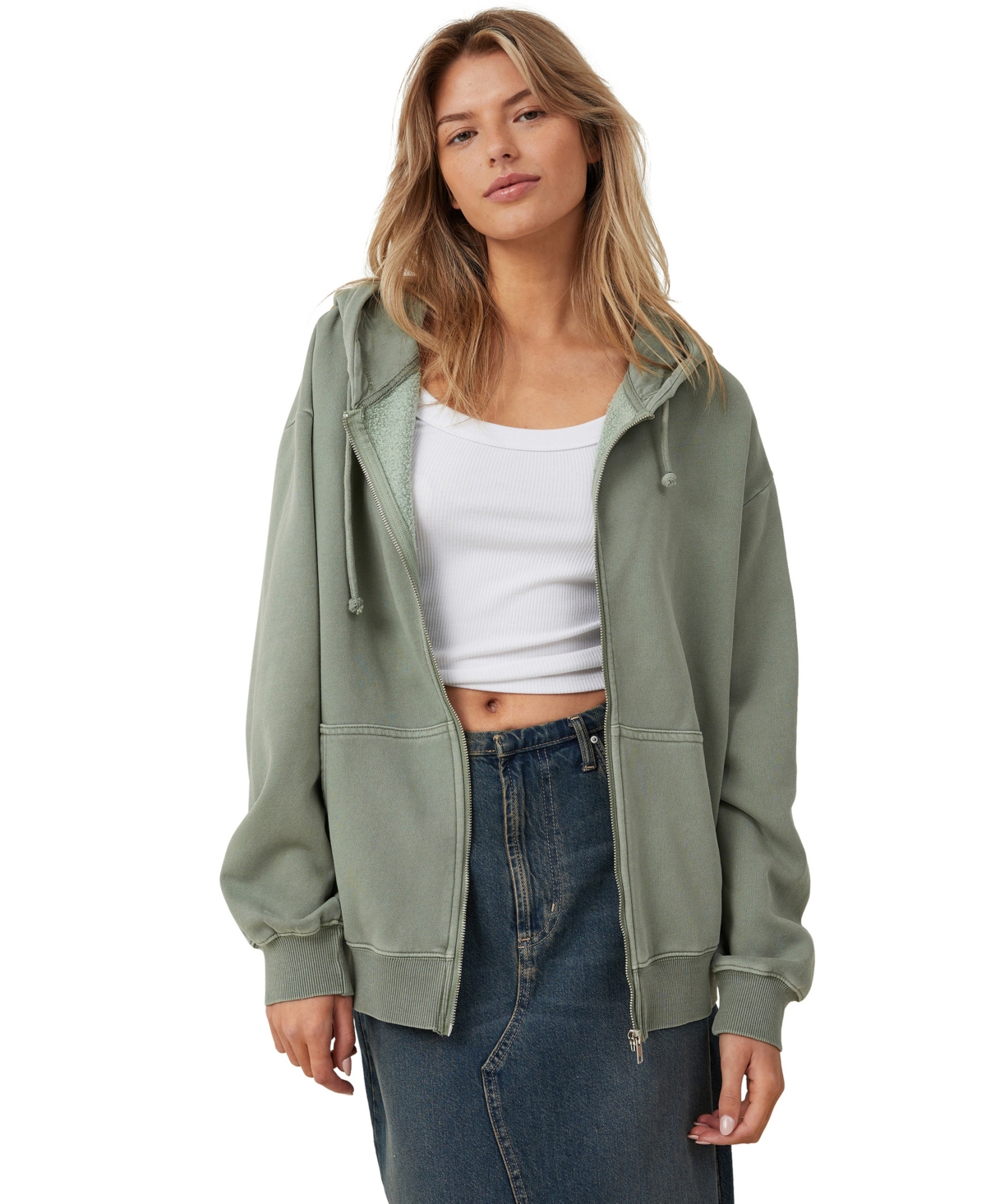 Cotton On Women's Classic Washed Zip-through Hoodie Sweatshirt In Washed Sage