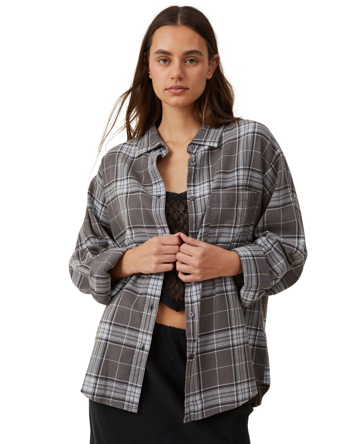 Cotton On Women's Boyfriend Flannel Shirt In Veronica Check Graphite
