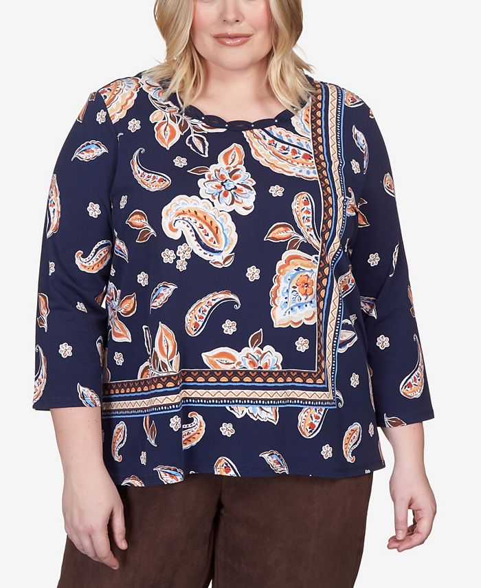 Alfred Dunner Plus Size Autumn Weekend Paisley Border Braid Neck