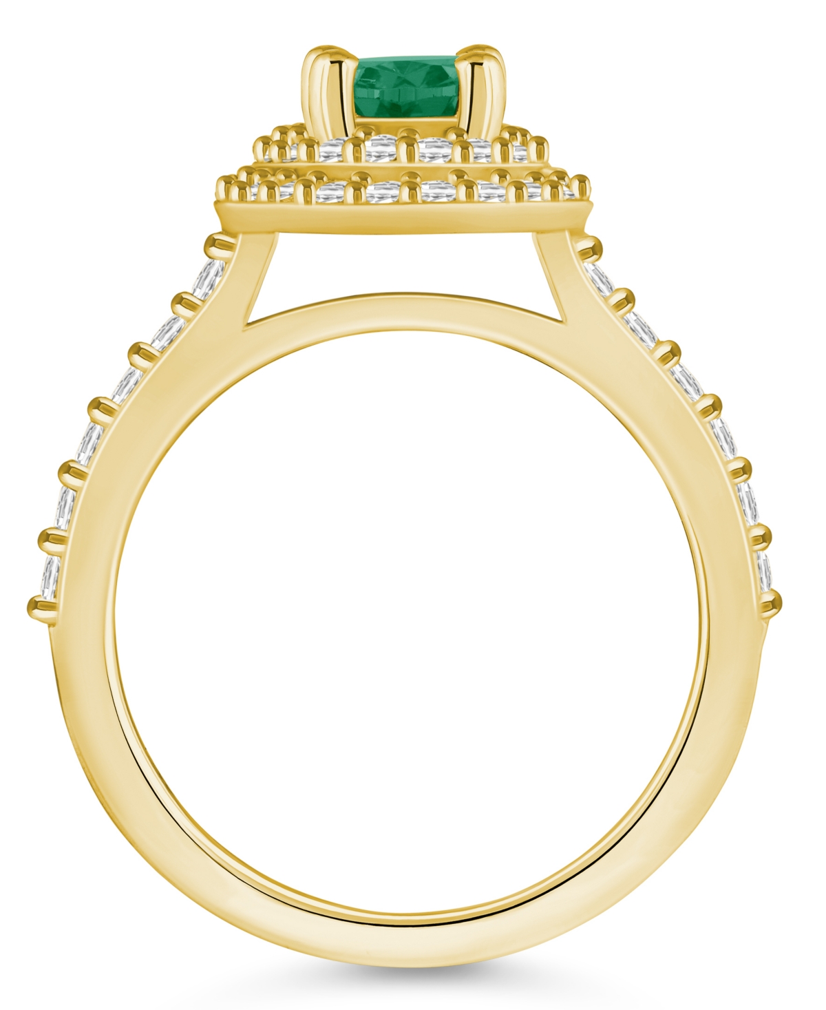 Emerald (1-1/5 ct. t.w.) & Diamond (5/8 ct. t.w.) Oval Double Halo Ring in 14k- Gold