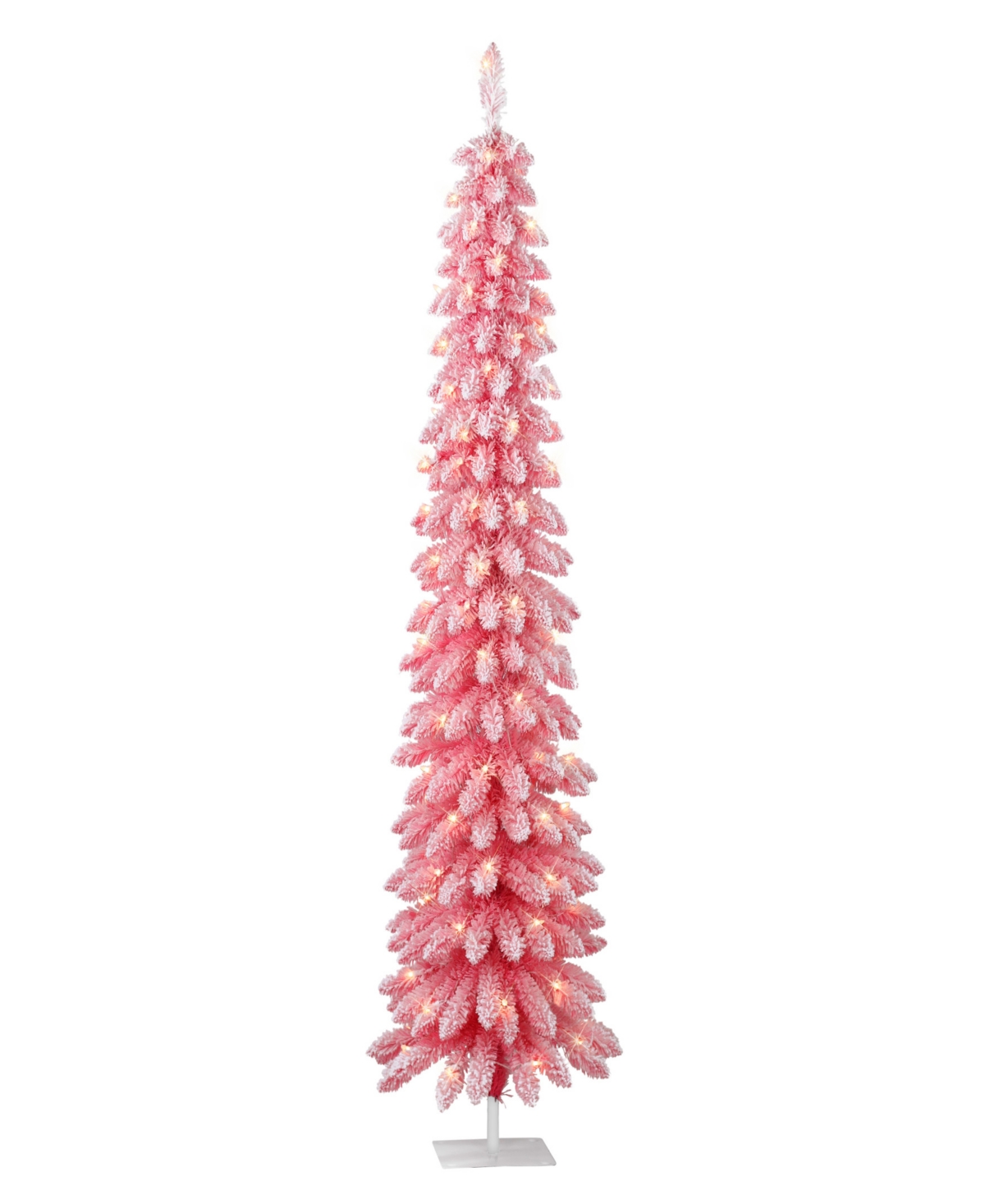 Puleo 6' Pre-lit Flocked Artificial Alpine Pencil Tree In Pink