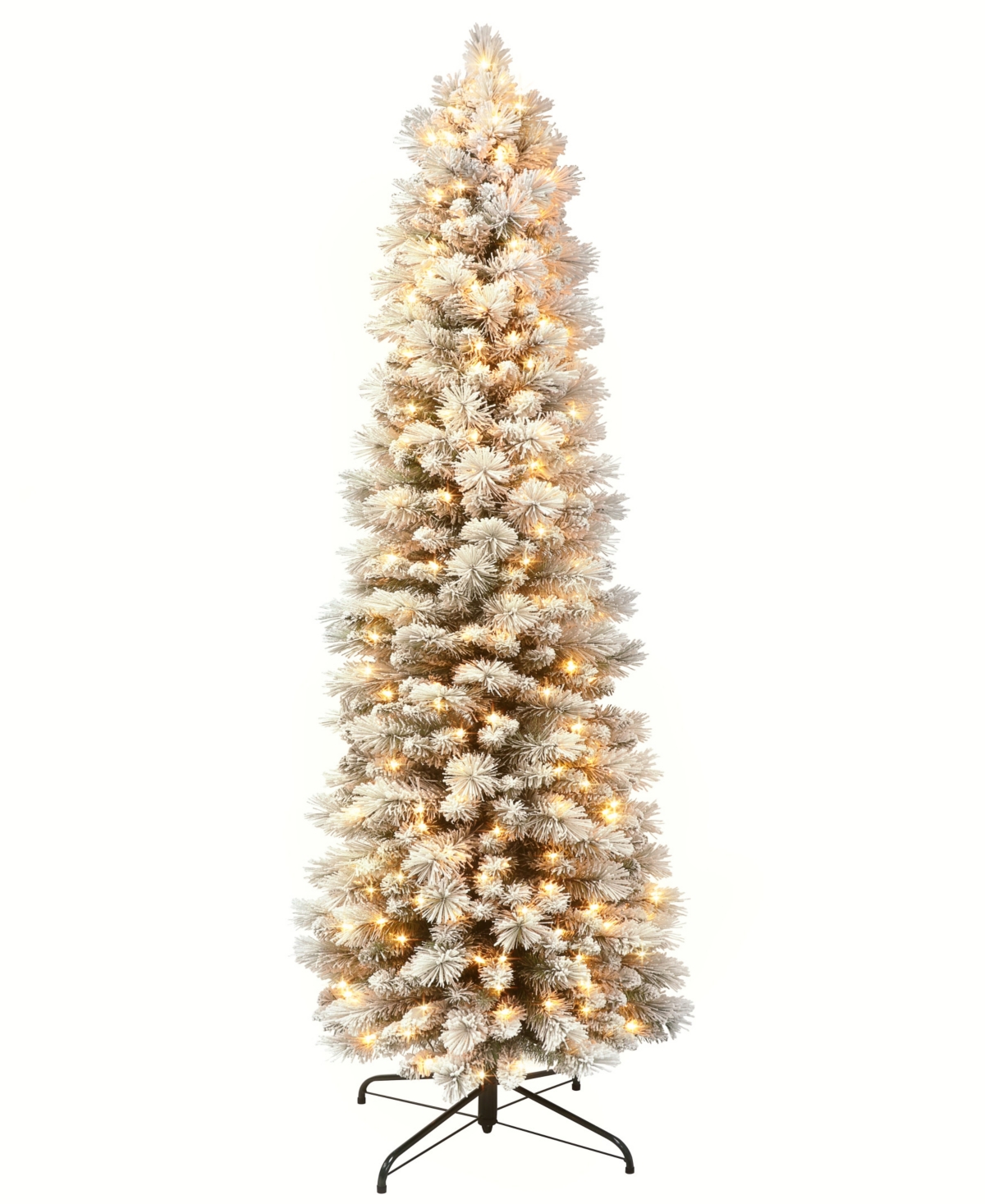 Puleo 6.5' Pre-lit Flocked Pine Pencil Artificial Tree In Green