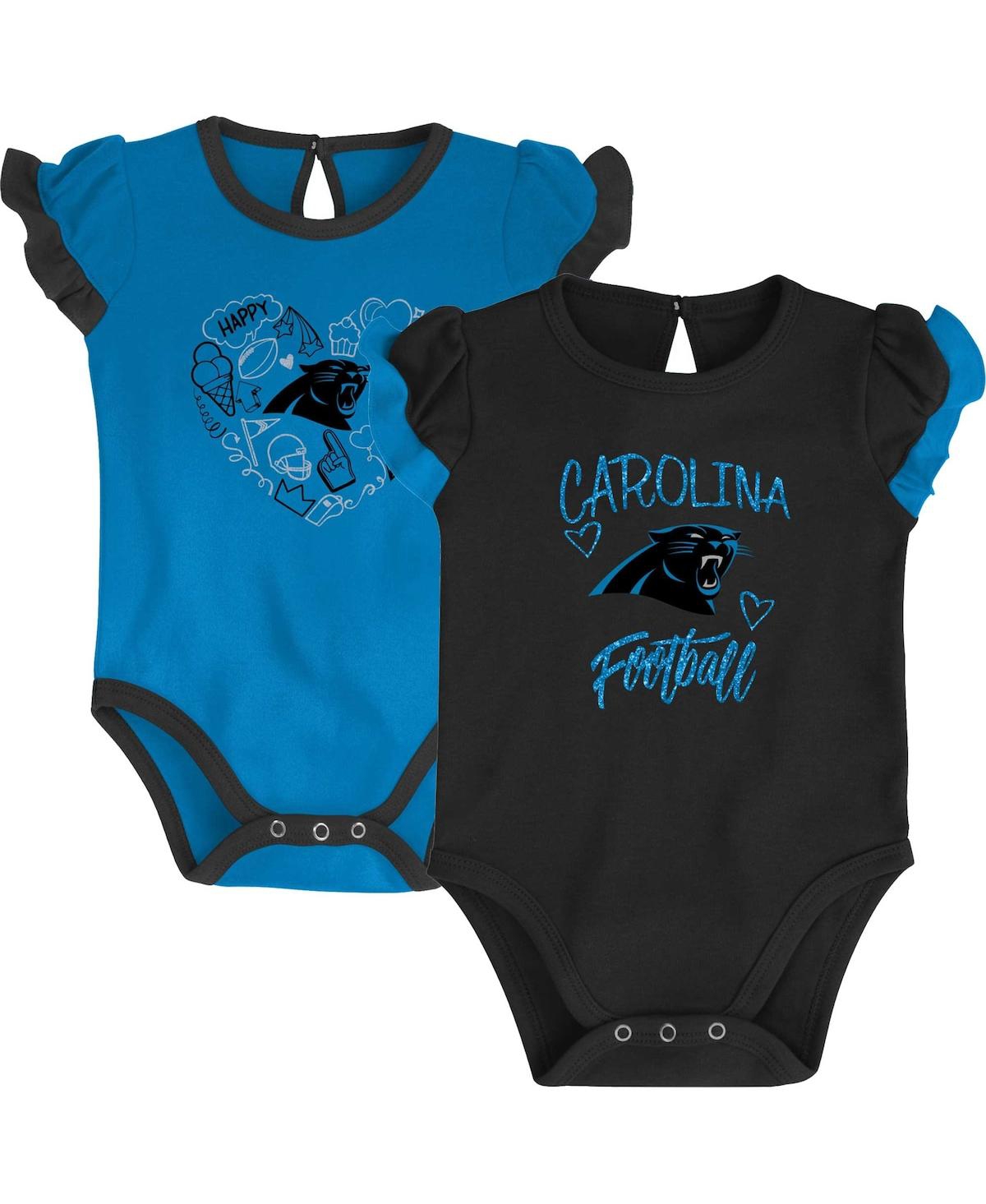 Outerstuff Babies' Newborn And Infant Boys And Girls Black, Blue Carolina Panthers Too Much Love Two-piece Bodysuit Set In Black,blue