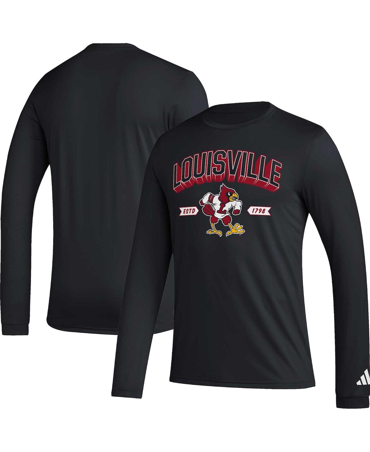 Men's adidasLouisville Cardinals Mighty Mascot Pregame Long Sleeve T-shirt - Black