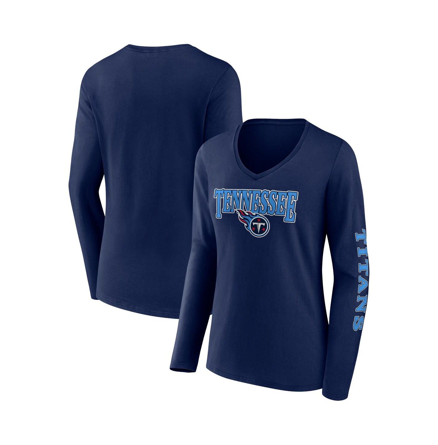 Женская футболка Fanatics Navy Tennessee Titans Wordmark Long Sleeve V-Neck — фото 1