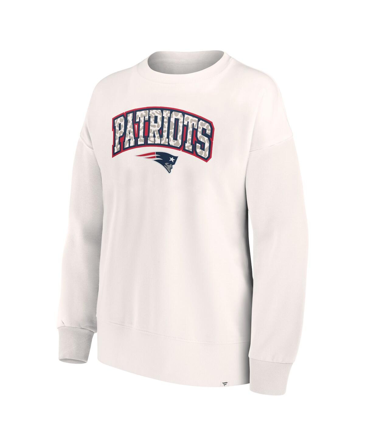 Shop Fanatics Women's  White New England Patriots Leopard Team Pullover Sweatshirt