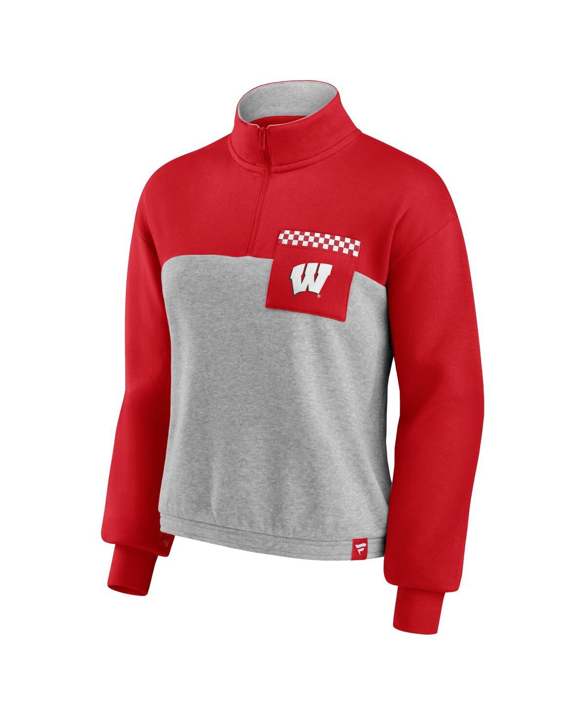 Fanatics Branded Red/heathered Gray Wisconsin Badgers Sideline To Sideline Colorblock Quarter-zip Ja In Red,heathered Gray