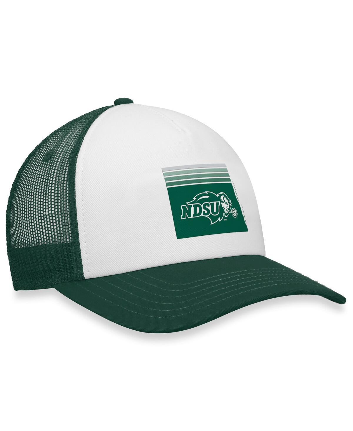 Top Of The World Men's  White, Green Ndsu Bison Tone Down Trucker Snapback Hat In White