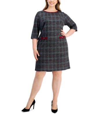 Connected - Plus Size Plaid Elbow-Sleeve Dress