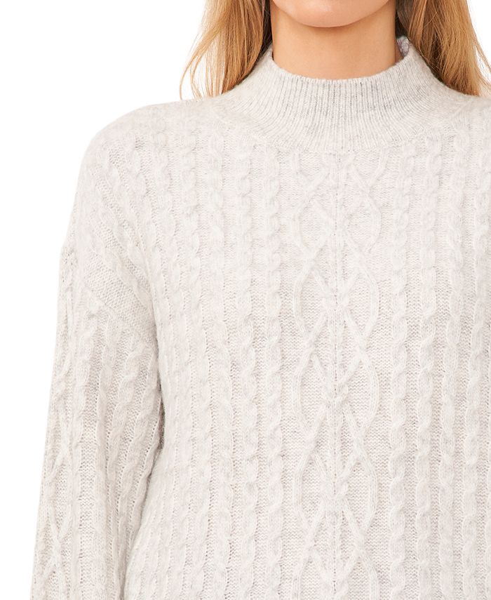 CeCe Women's Cable-Knit Mock Neck Bishop Sleeve Sweater - Macy's