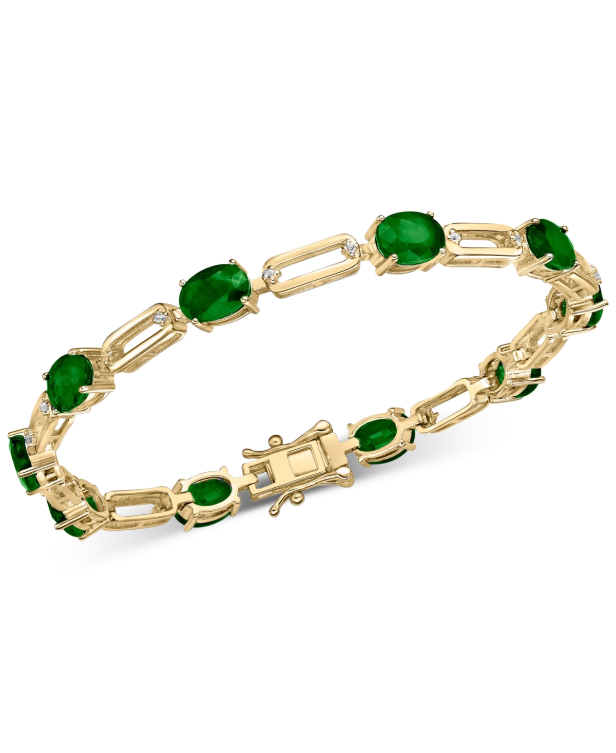 Macy's Emerald (8-1/2 Ct. T.w.) & White Sapphire (3/8 Ct. Tw.) Link Bracelet In Gold-plated Sterling Silver
