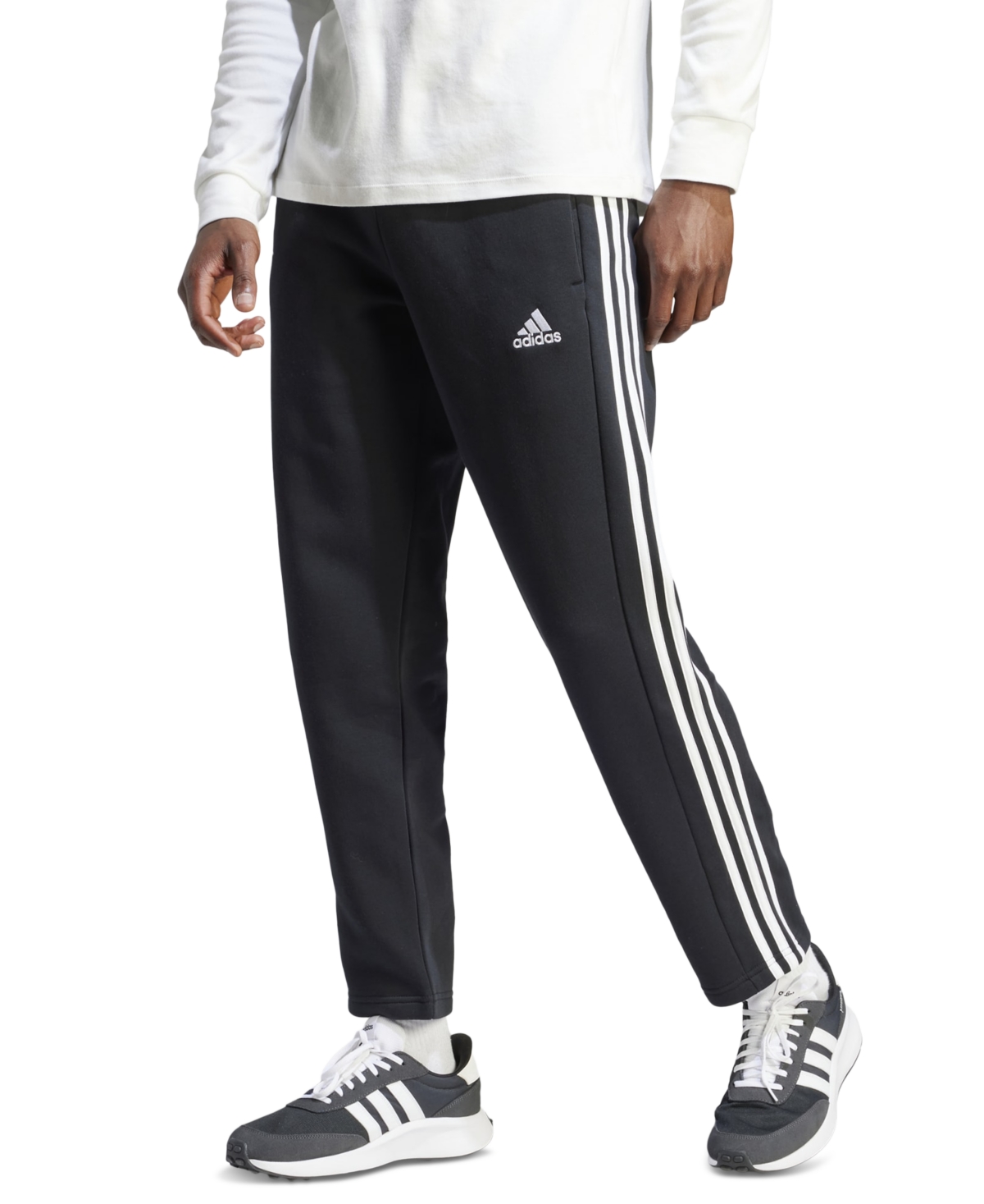 Adidas Originals Men's Essentials 3-stripes Fleece Track Pants In Black,wht