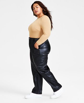 Bar III Plus Size High-Rise Faux-Leather Cargo Pants, Created for Macy's -  Macy's