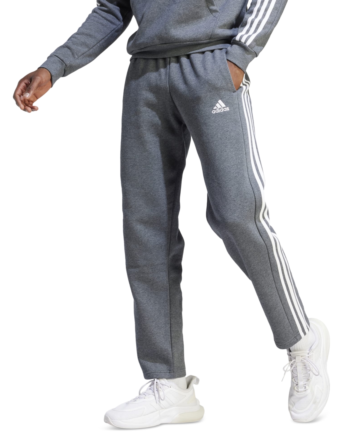 Shop Adidas Originals Men's Essentials 3-stripes Fleece Track Pants In Dgh,wht