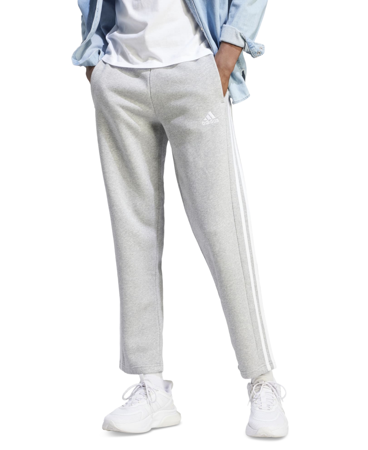Adidas Originals Adidas Men's Essentials 3-stripes Regular-fit Fleece Joggers, Regular And Big & Tall In Mgh,wht