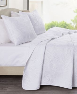 CLOSEOUT! Coastal Palm Embroidered 3-Piece Quilt Set, King