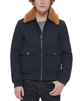 Men's Faux-Fur-Collar Bomber Jacket