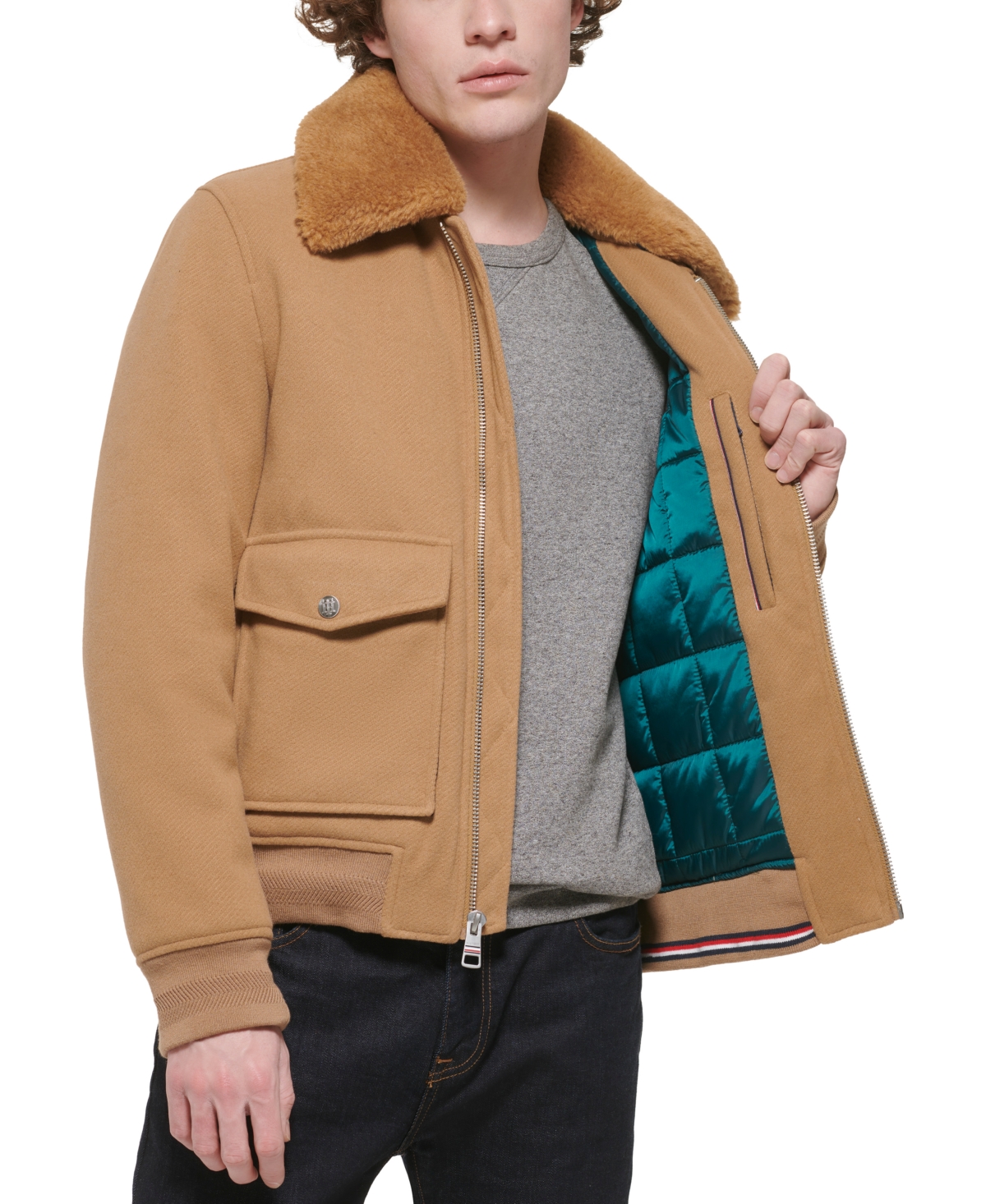 Tommy Hilfiger Men's Faux-Fur-Collar Bomber Jacket