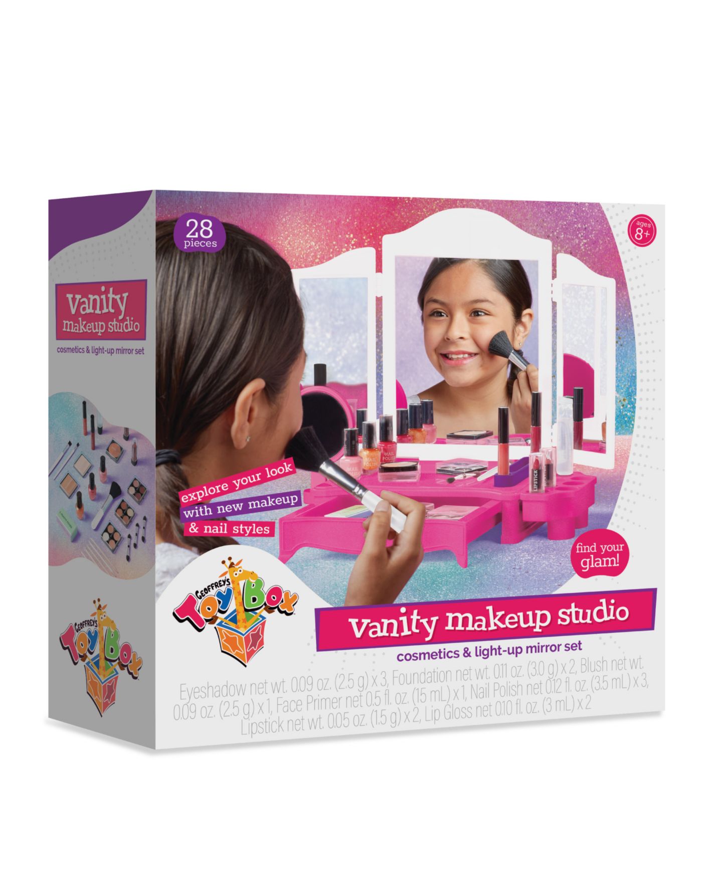 Детские игрушки Geoffrey's Toy Box LED-Lit Tri-Panel Mirror 28-Piece Vanity Makeup Set, Ages 8+ — фото 3