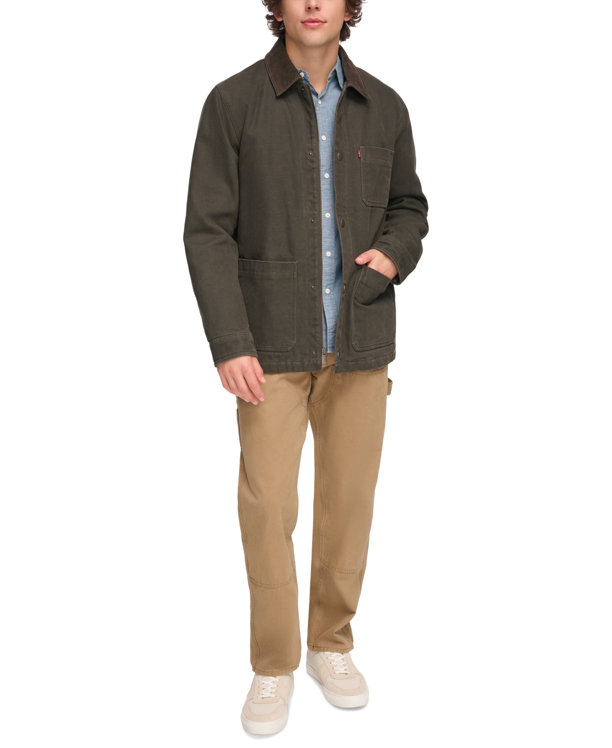 Levi's Men's Plaid-lined Canvas Chore Jacket In Olive