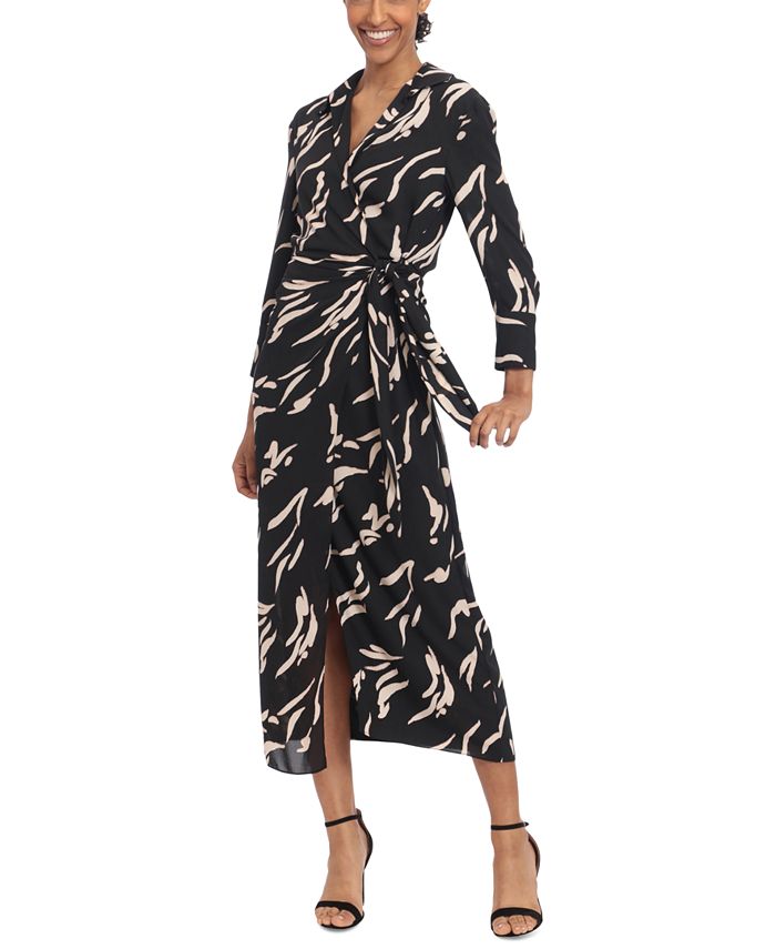 Donna Morgan Women's Printed Collared Midi Wrap Dress - Macy's