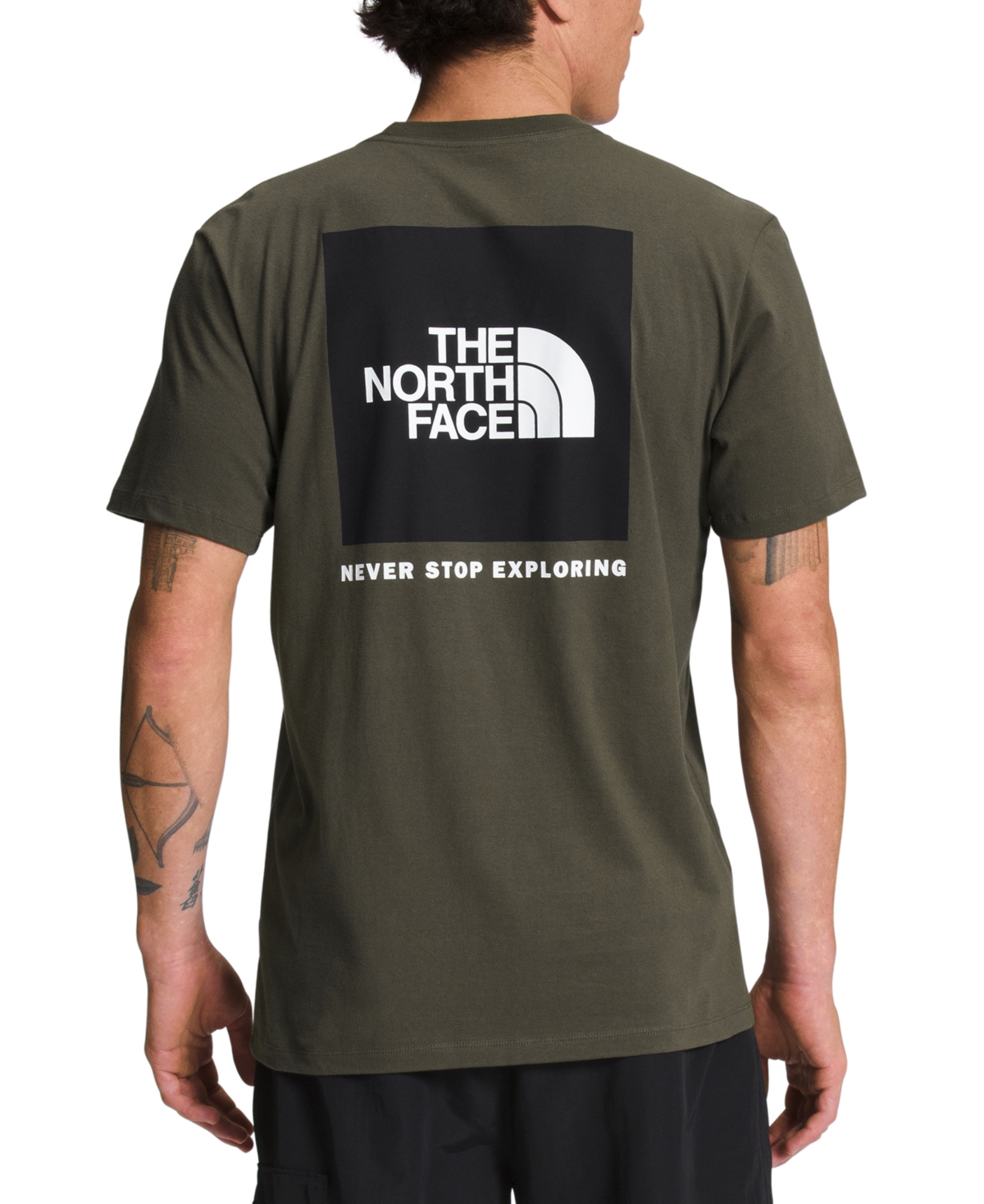 The North Face Men's Box Logo Crewneck Short-sleeve T-shirt In New Taupe Green,tnf Black